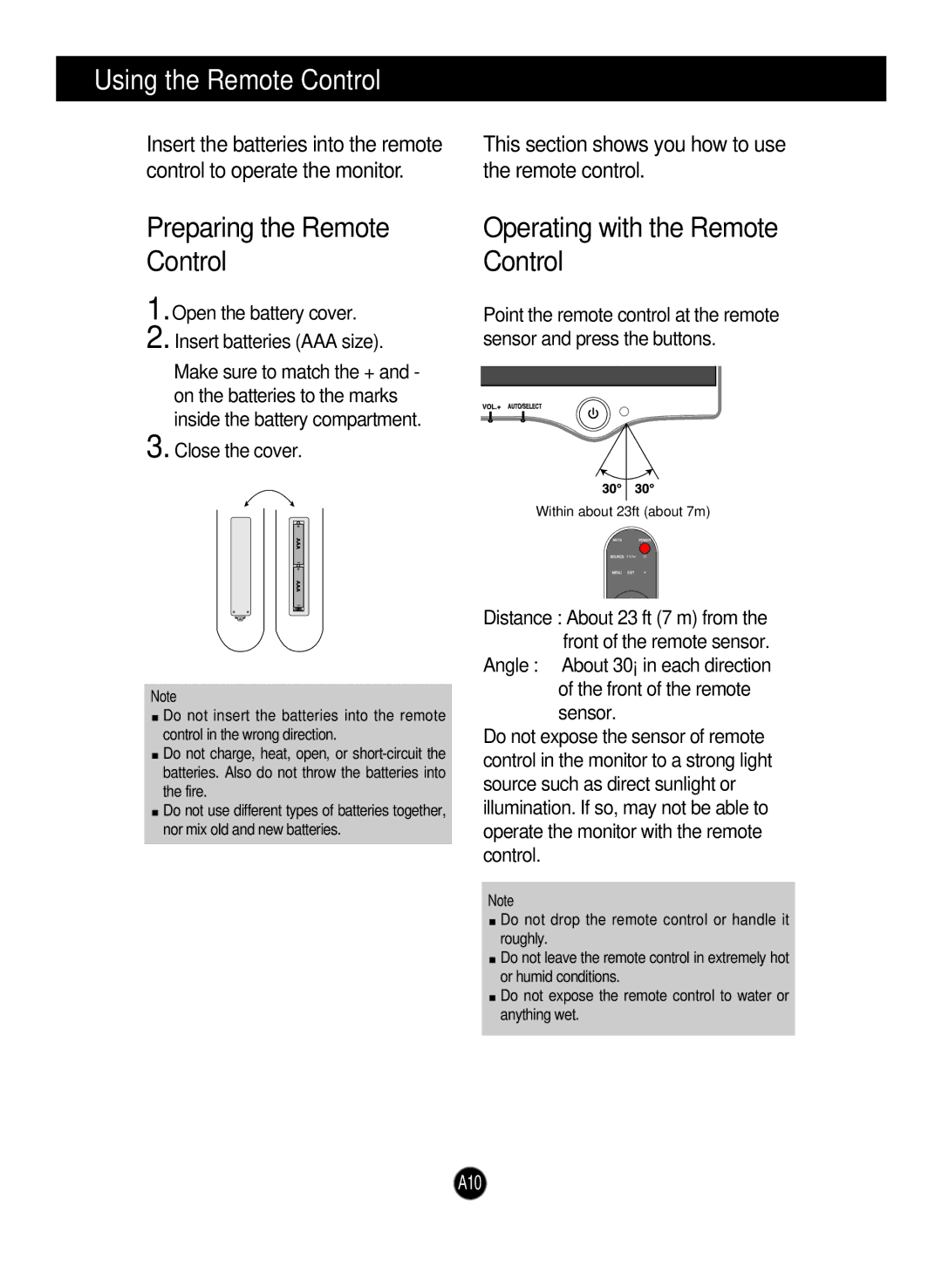 LG Electronics L2323T manual Preparing the Remote, Control 