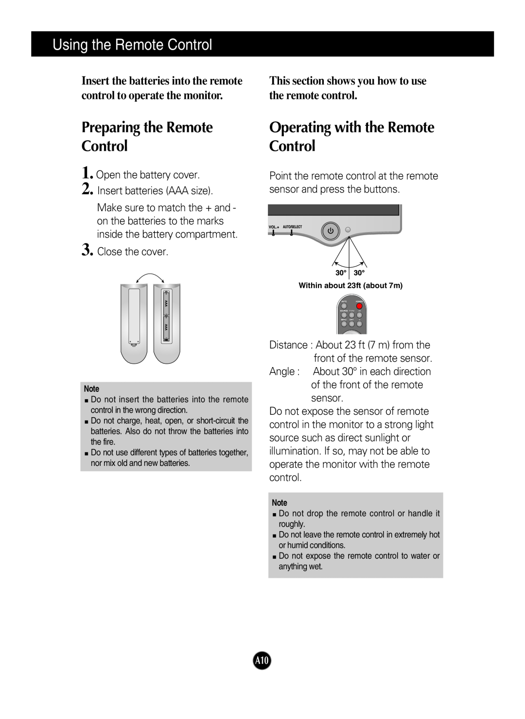 LG Electronics L2323T manual Preparing the Remote, Control, control to operate the monitor, the remote control 