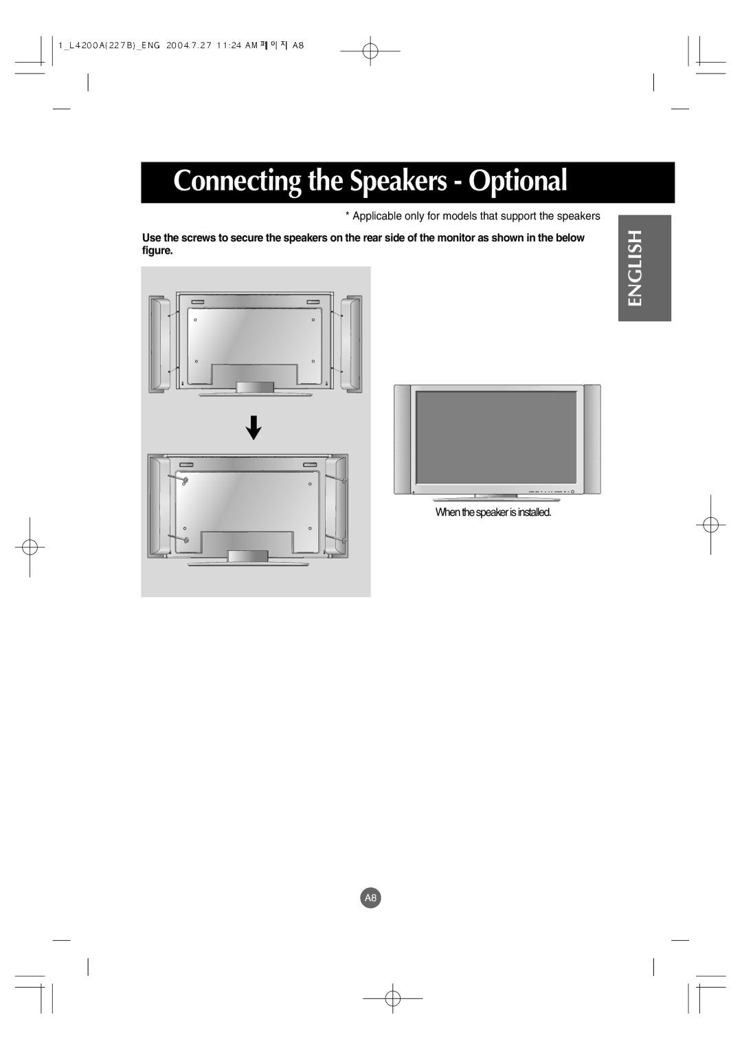 LG Electronics L4200A manuel dutilisation Connecting the Speakers Optional 