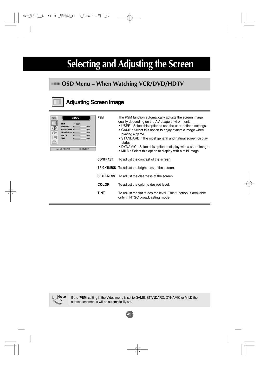 LG Electronics L4200A manuel dutilisation Adjusting Screen Image, Sharpness, Tint 