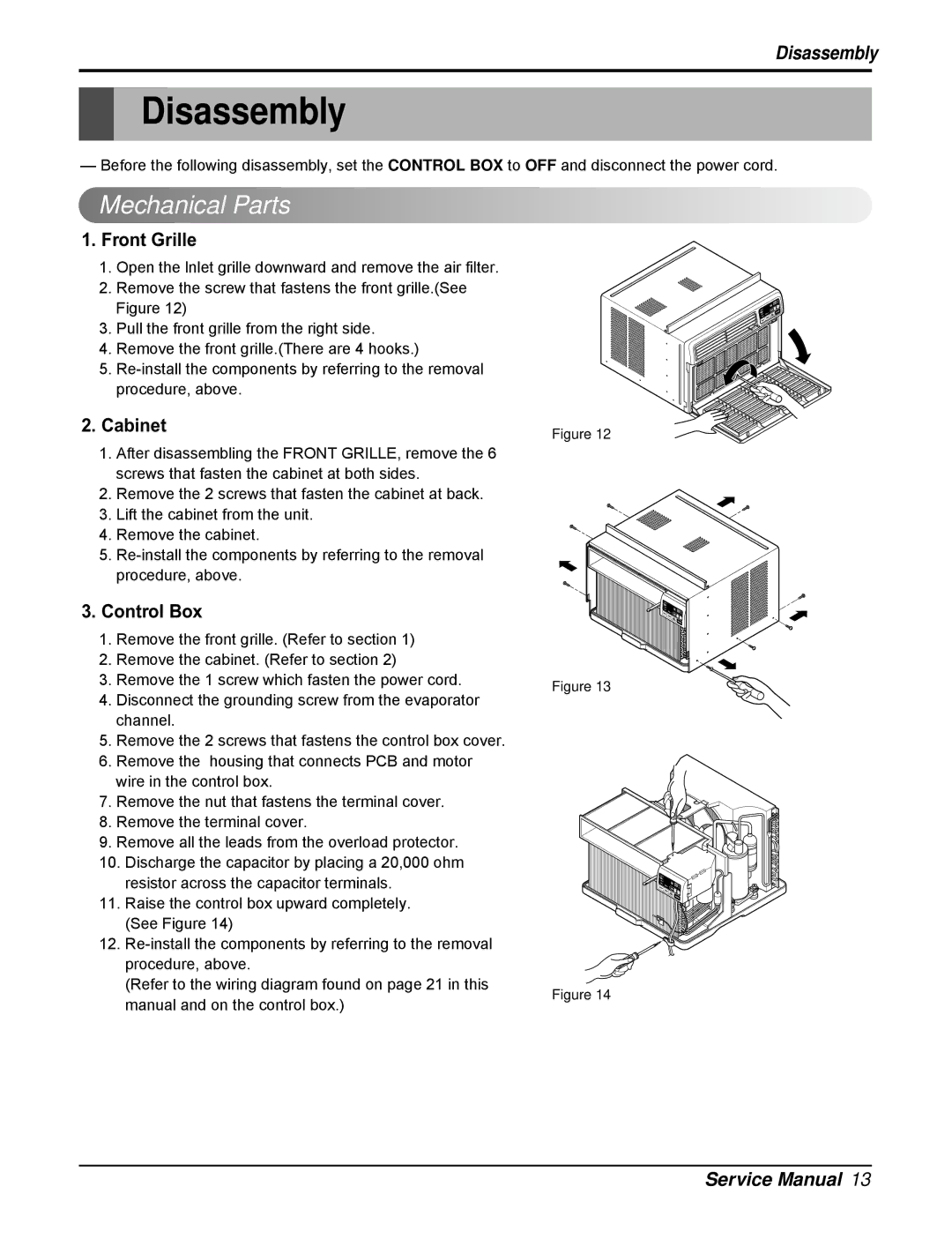 LG Electronics M8004RY4, L8004RY4, HB8004RA4, HB8004RB4 Disassembly, Mechanical Parts, Front Grille, Cabinet, Control Box 