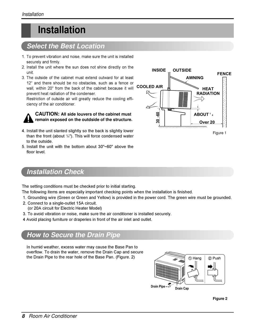 LG Electronics L8004RY4, HB8004RA4, M1004R Select the Best Location, Installation Check, How to Secure the Drain Pipe 