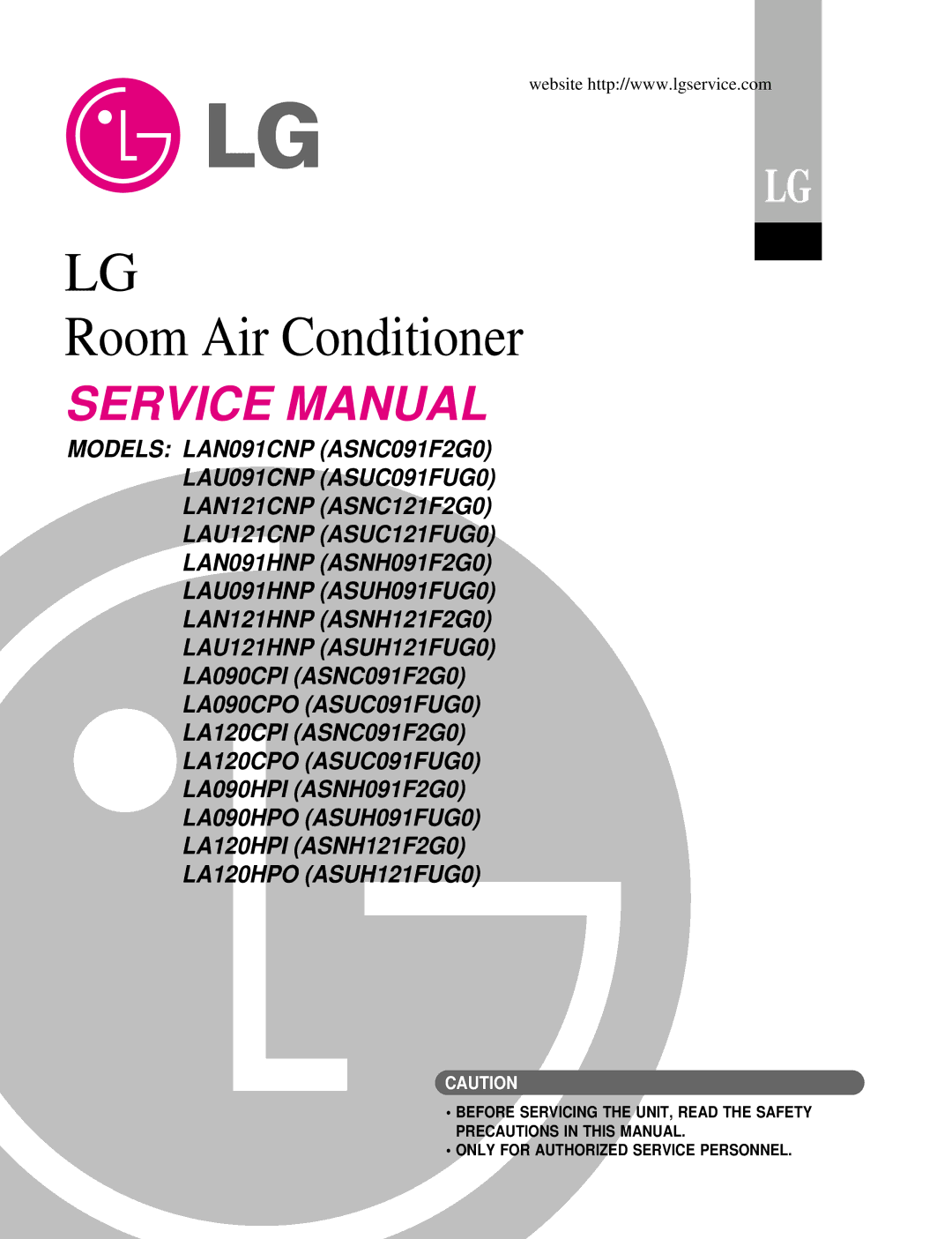 LG Electronics LA090HPO, LA120HPO, LA120CPO, LA120HPI, LA120CPI service manual Room Air Conditioner 