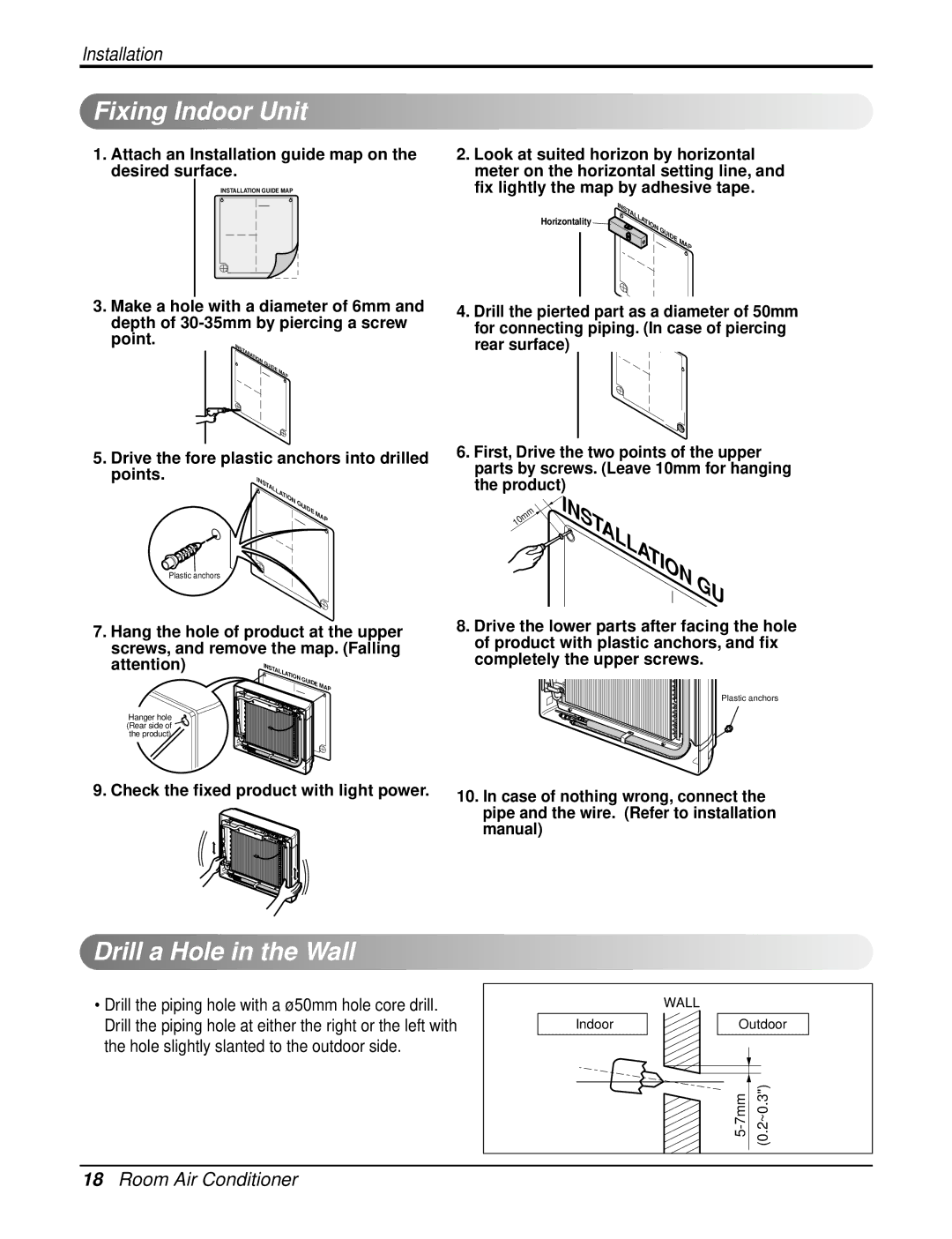 LG Electronics LA120HPI Fixing Indoor Unit, Case of nothing wrong, connect, Pipe and the wire. Refer to installation 