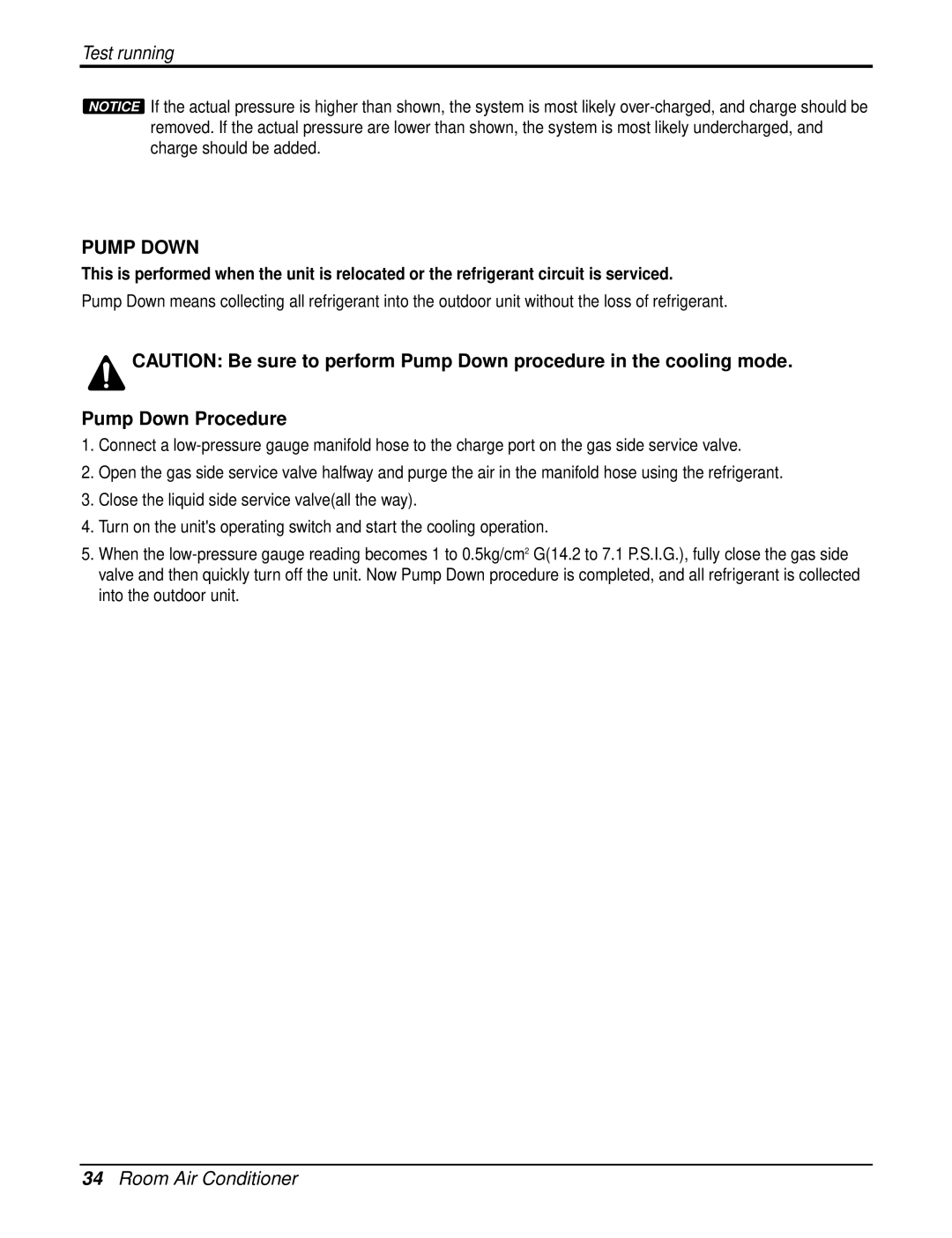 LG Electronics LA120CPI, LA120HPO, LA090HPO, LA120CPO, LA120HPI service manual Pump Down Procedure 