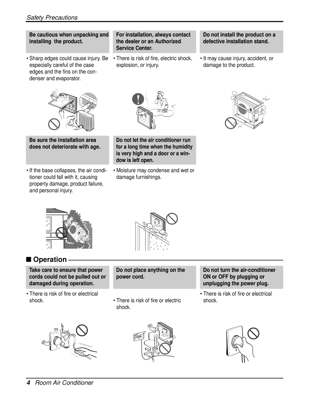 LG Electronics LA120CPI, LA120HPO, LA090HPO Operation, Do not install the product on a defective installation stand 