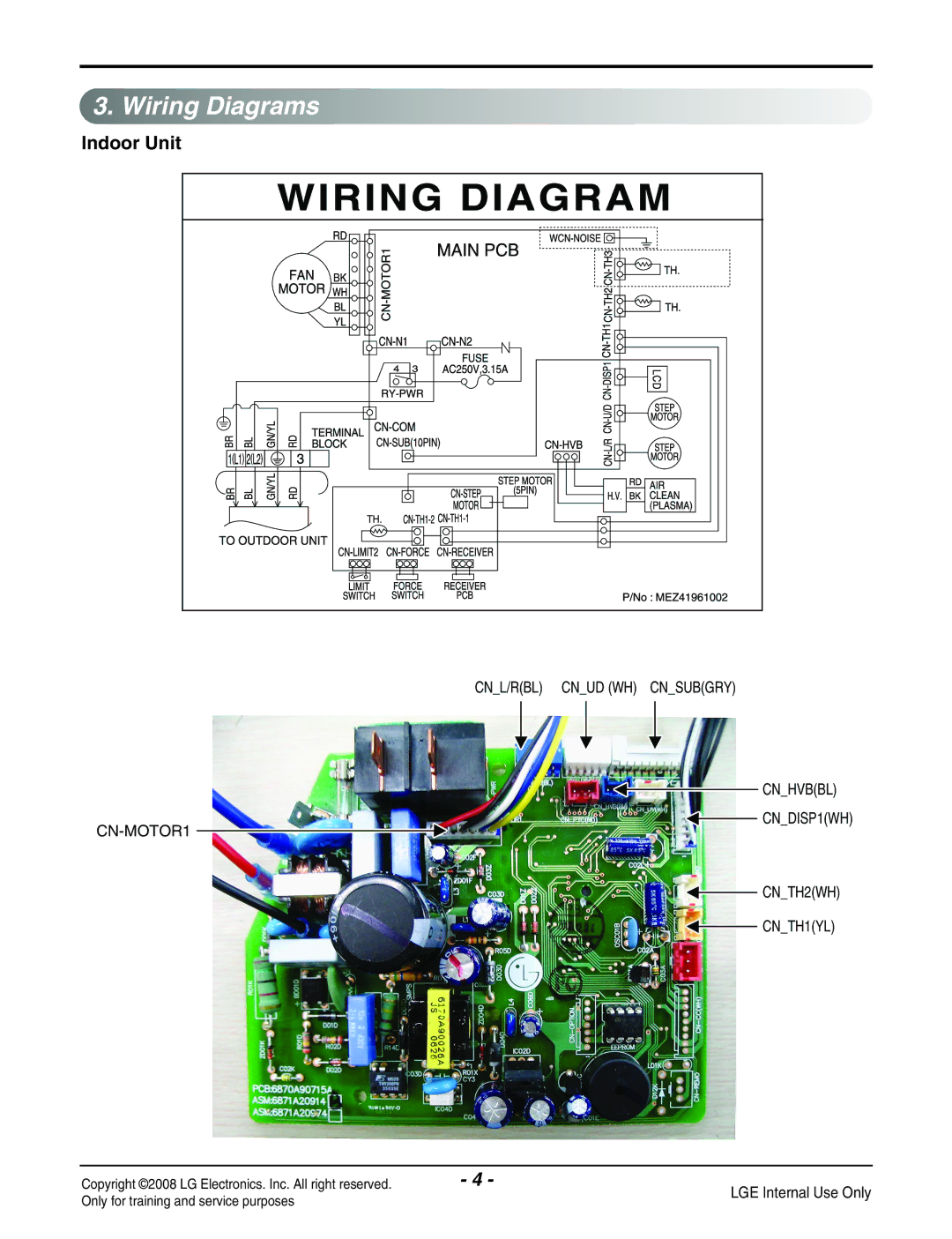 LG Electronics LA125HV Wiring Diagrams, Indoor Unit, CNL/RBL Cnud WH Cnsubgry Cnhvbbl CNDISP1WH CN-MOTOR1, CNTH2WH CNTH1YL 