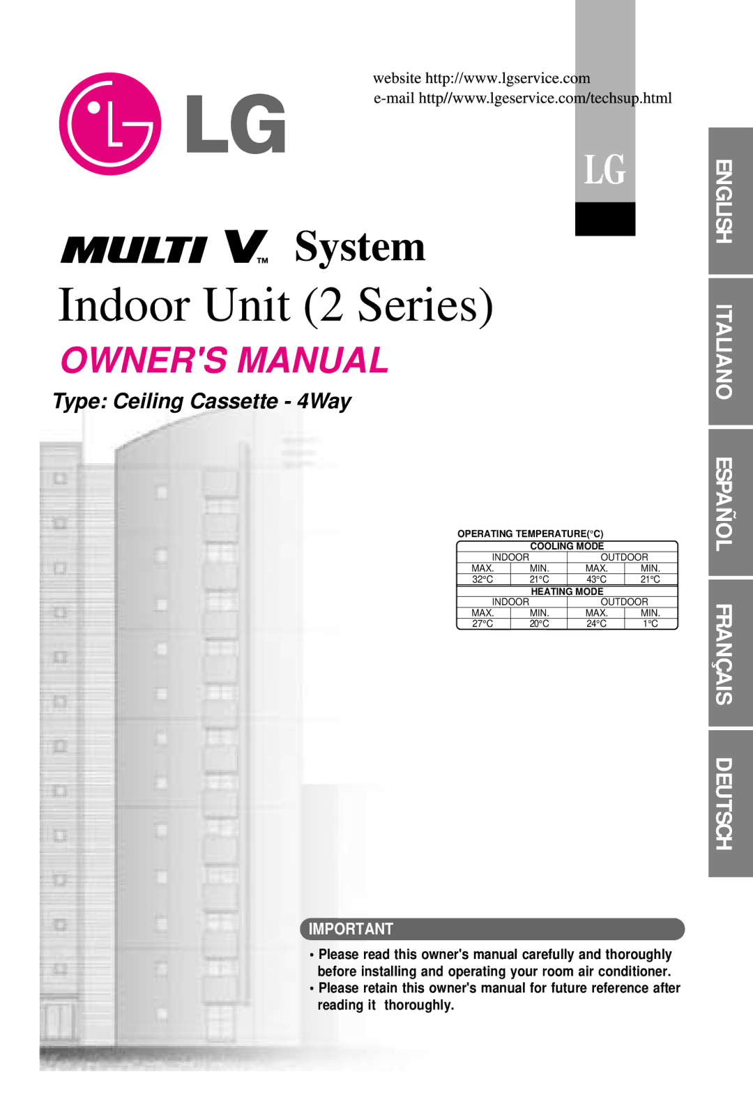 LG Electronics LA185HV owner manual Indoor Unit 2 Series 