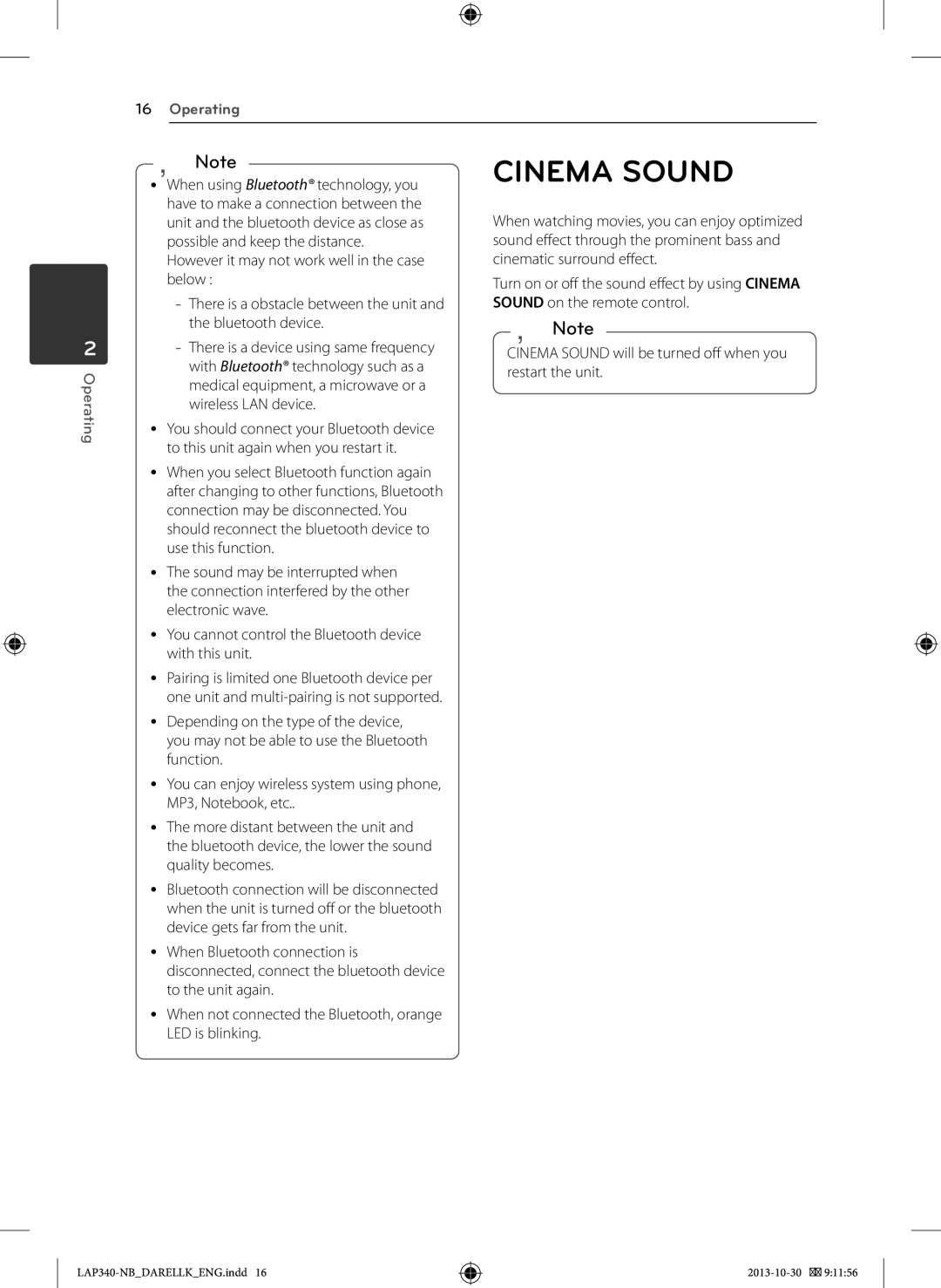 LG Electronics LAP340 owner manual Cinema Sound 