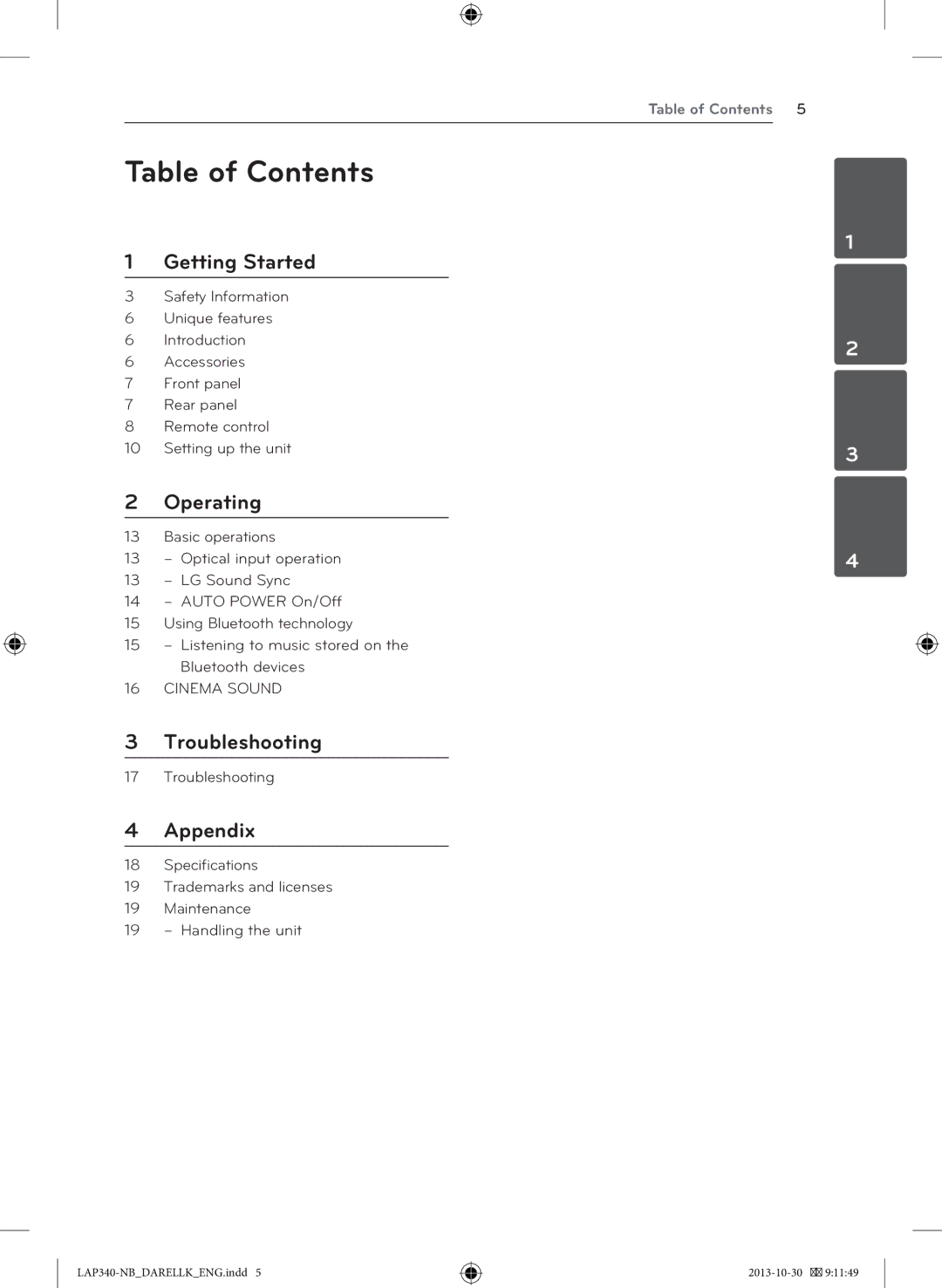 LG Electronics LAP340 owner manual Table of Contents 