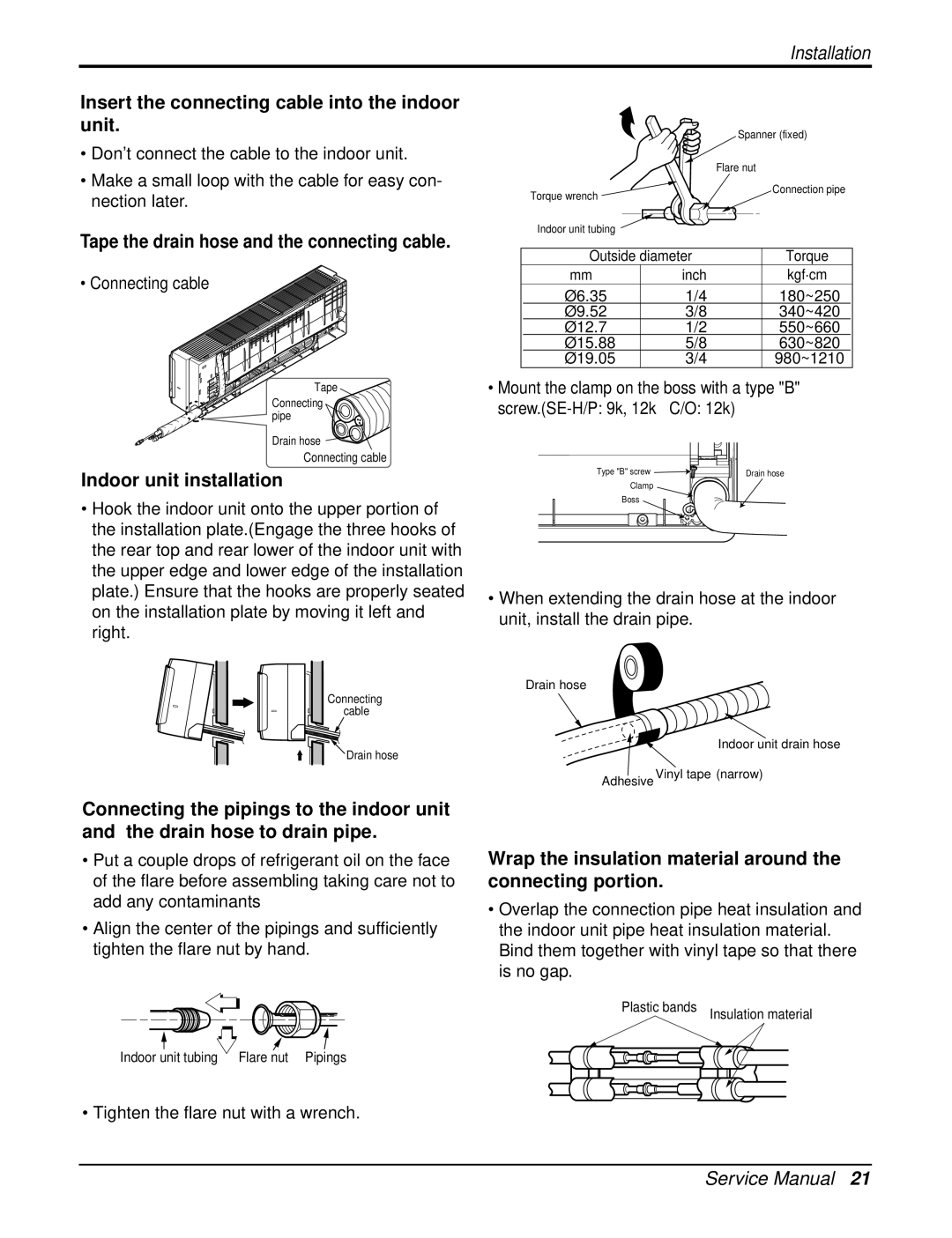 LG Electronics LAN121CNM, LAU121CNM, LA121HPMI Insert the connecting cable into the indoor unit, Indoor unit installation 