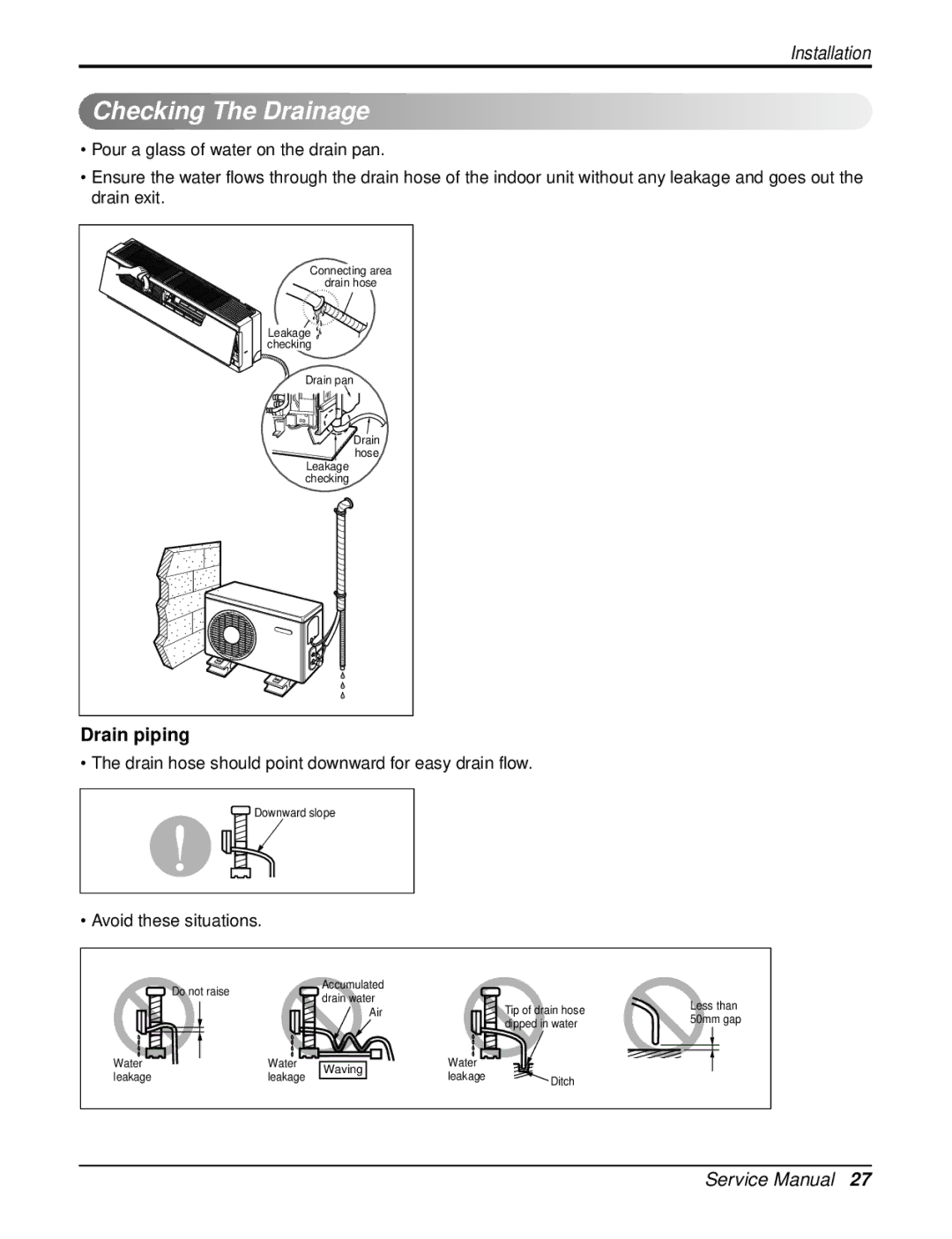 LG Electronics LAN121CNM, LAU121CNM, LA121HPMI, LA121HPMO, LAN121HNM, LAU121HNM, LA121CPMI, LA121CPMO Drain piping 