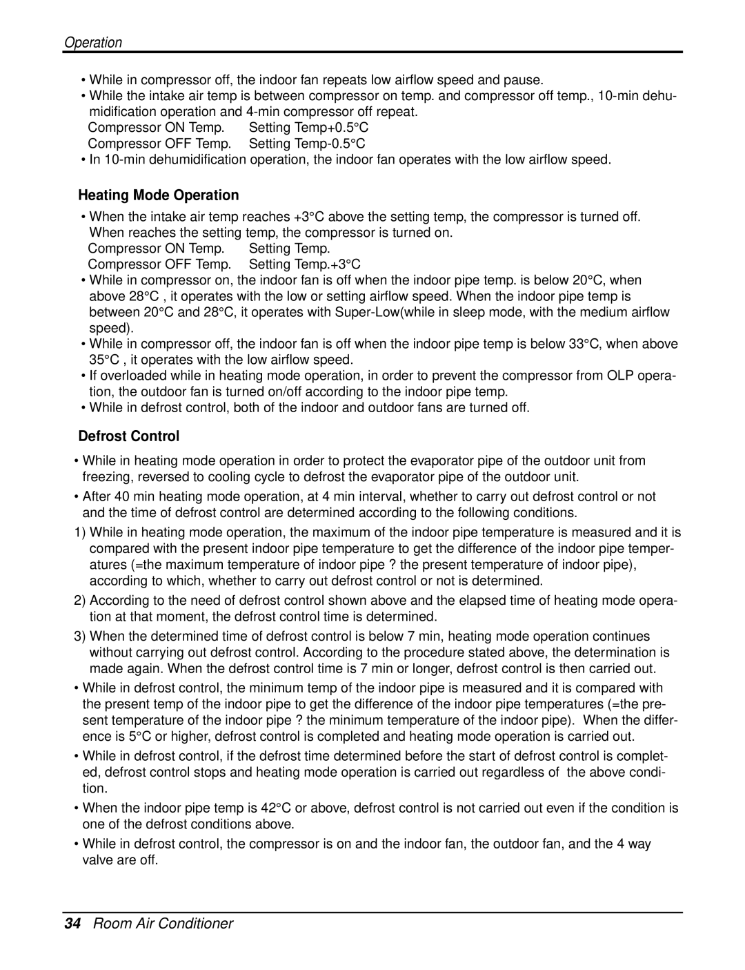 LG Electronics LA121HPMI, LAU121CNM, LAN121CNM service manual Heating Mode Operation, Defrost Control 