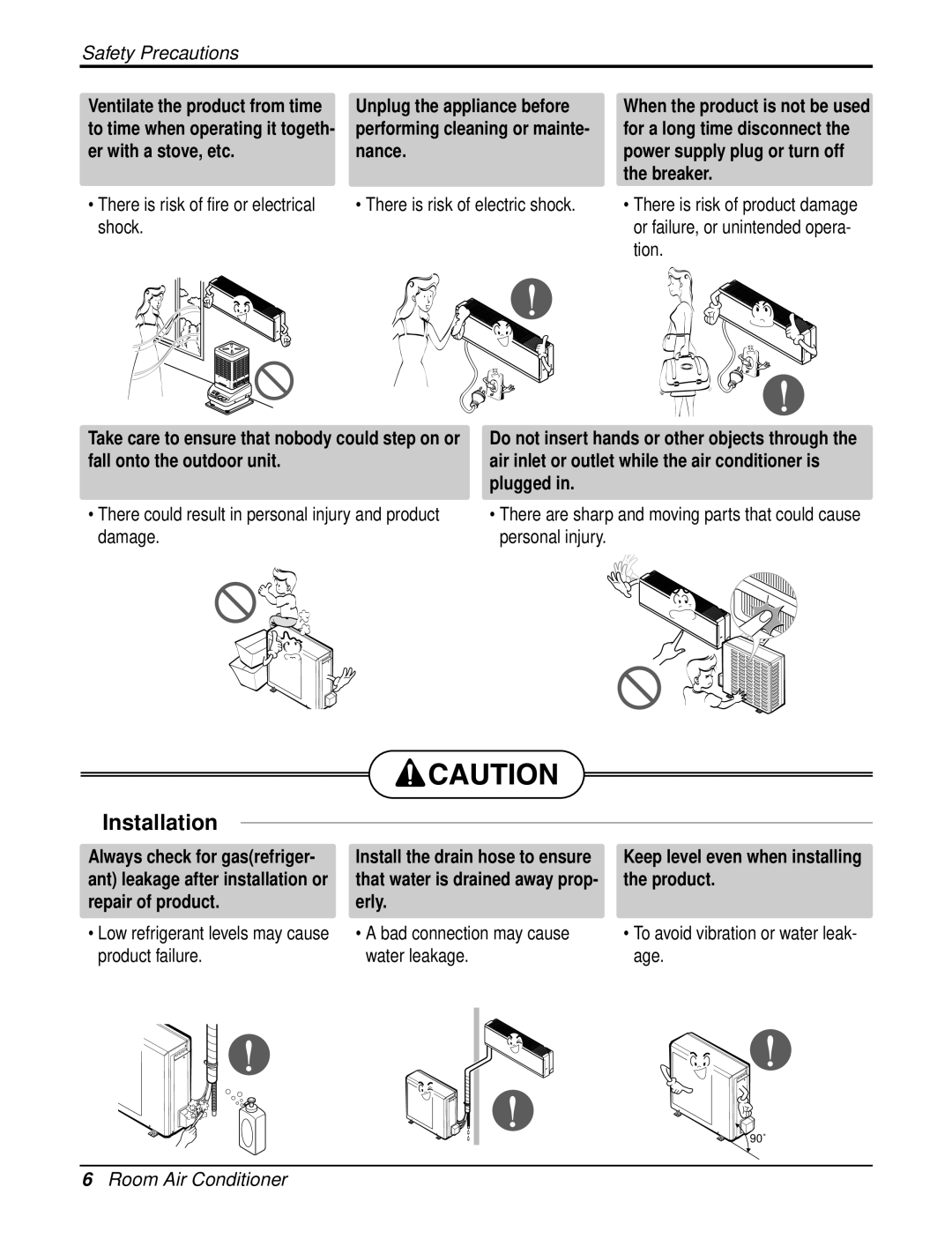 LG Electronics LA121HPMI, LAU121CNM, LAN121CNM service manual Installation, Keep level even when installing the product 