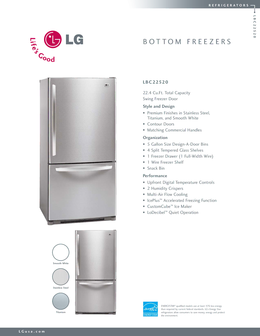 LG Electronics LBC22520 manual Style and Design, Organization, Performance 