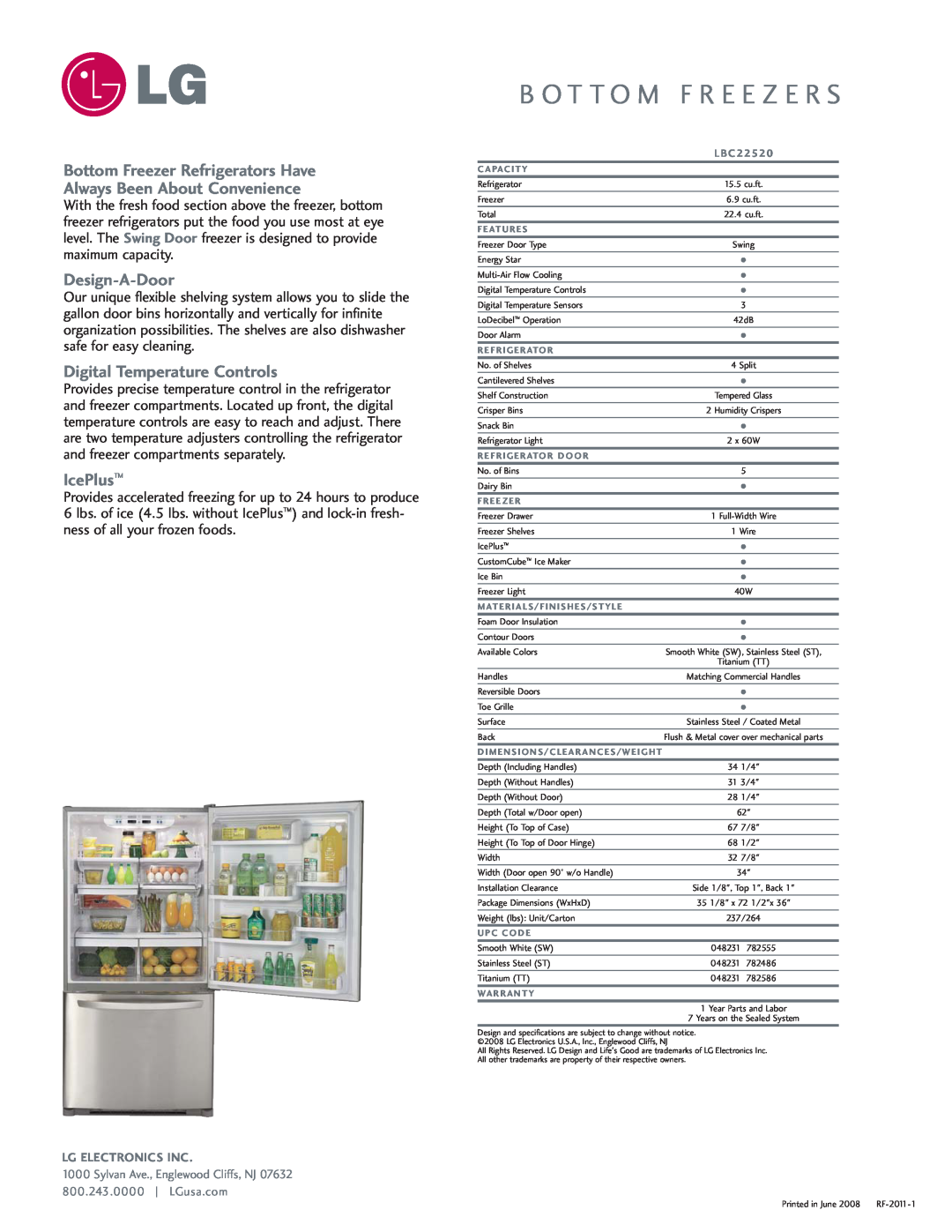 LG Electronics LBC22520 manual Bottom Freezer Refrigerators Have, Always Been About Convenience, Design-A-Door, IcePlus 