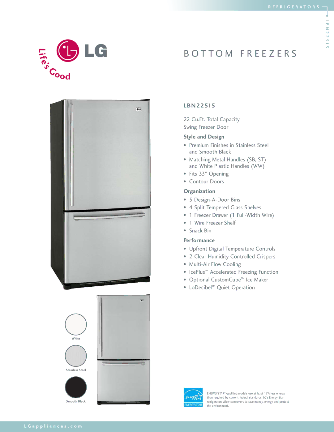 LG Electronics LBN22515 manual Style and Design, Organization, Performance 