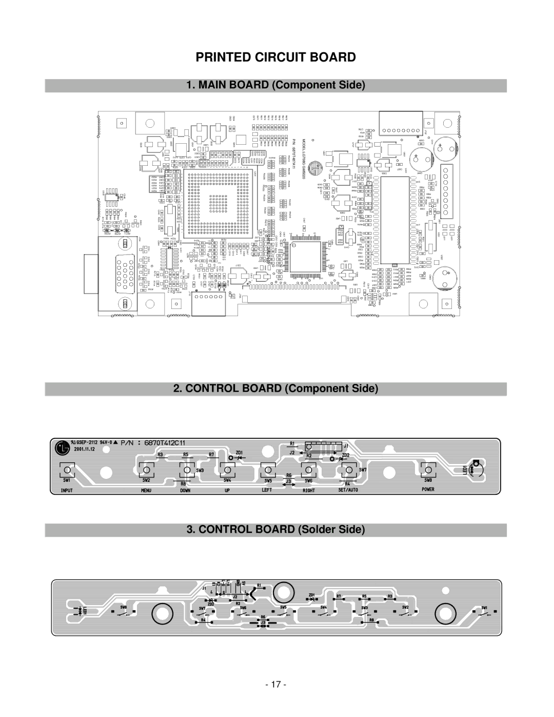 LG Electronics LCD 782LS service manual Printed Circuit Board, Main Board Component Side 