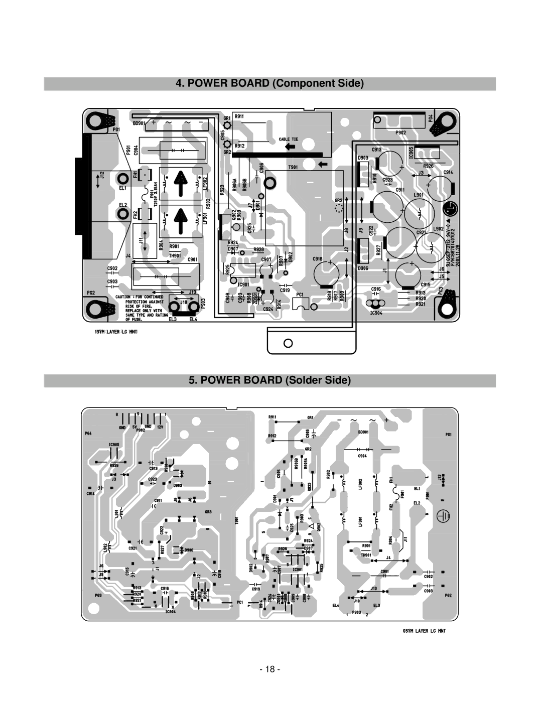 LG Electronics LCD 782LS service manual Power Board Component Side Power Board Solder Side 