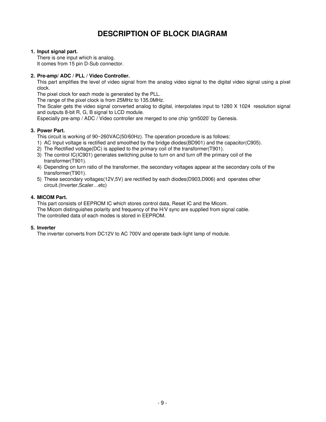 LG Electronics LCD 782LS service manual Description of Block Diagram 