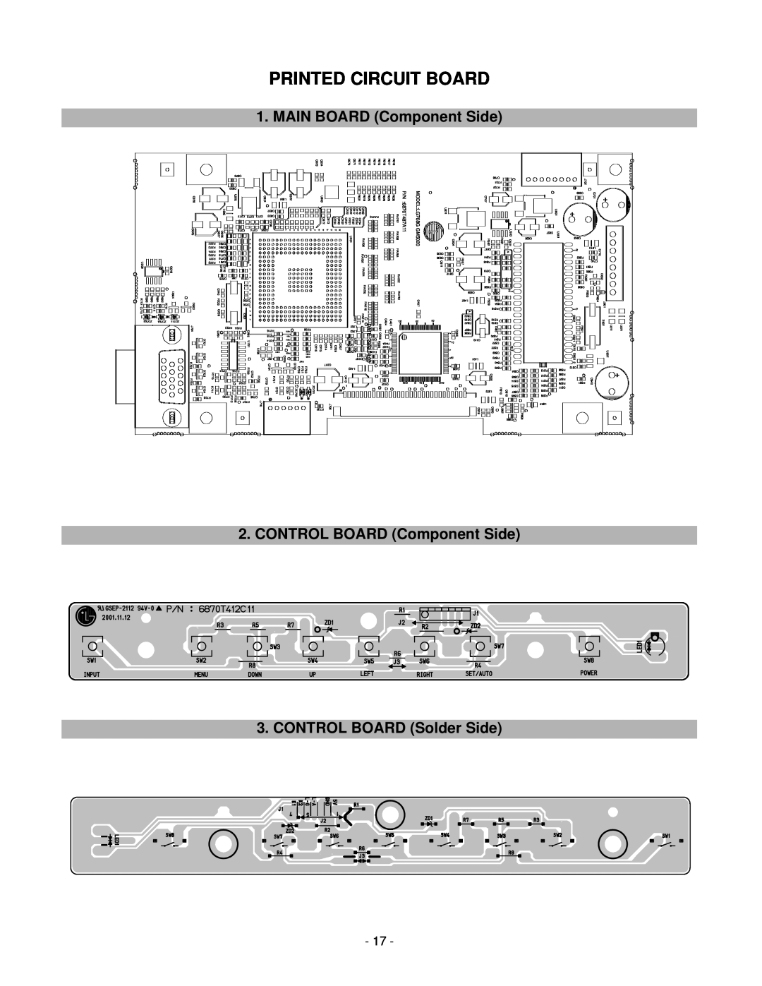 LG Electronics LCD 782LS Printed Circuit Board, MAIN BOARD Component Side, P/N 6870T487A11, Date, MODELLG708G GM5020 