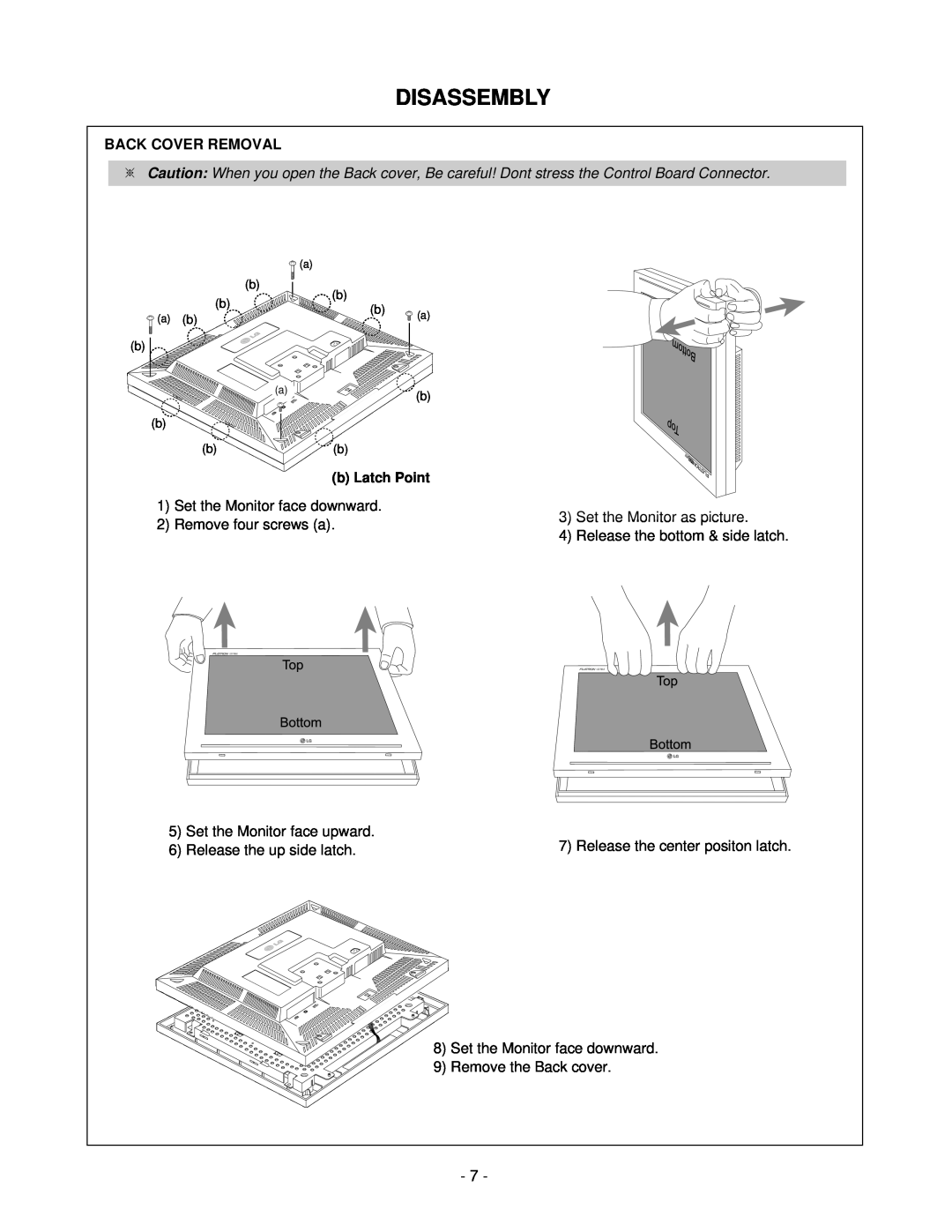 LG Electronics LCD 782LS service manual Disassembly, Back Cover Removal 