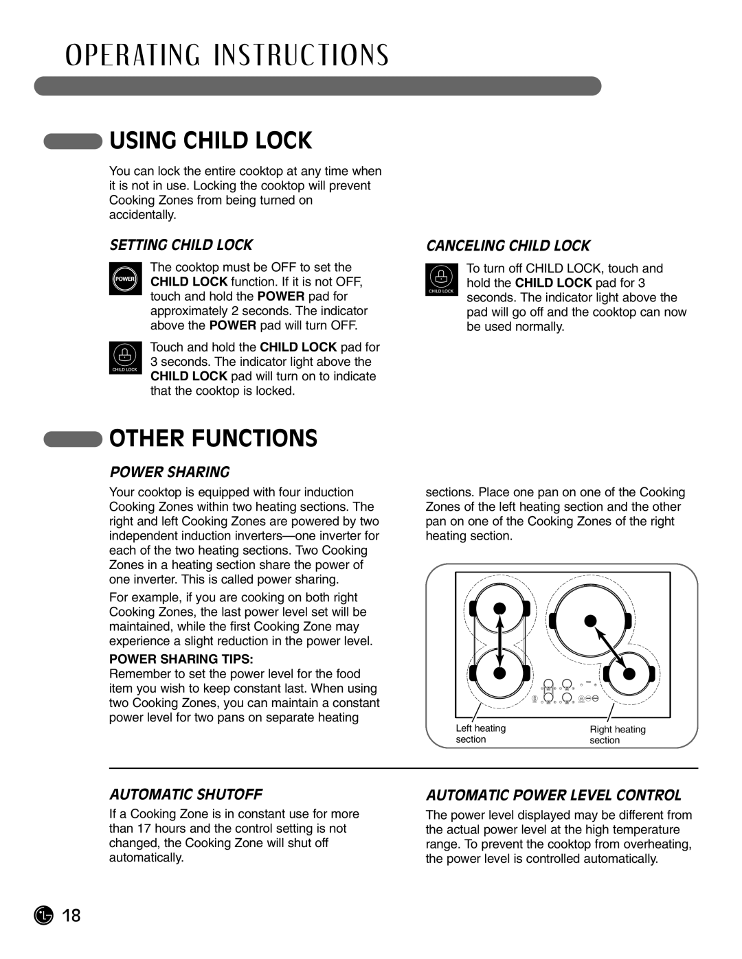 LG Electronics LCE30845, HN7413AG installation instructions Using Child Lock, Other Functions 