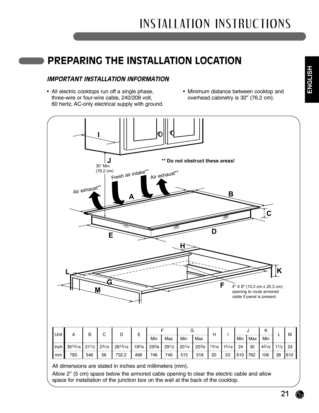 LG Electronics HN7413AG, LCE30845 Preparing the Installation Location, Important Installation Information 