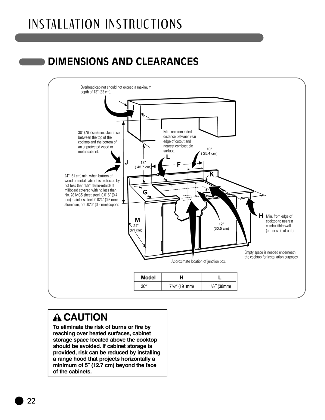 LG Electronics LCE30845, HN7413AG installation instructions Dimensions and Clearances, Surface 