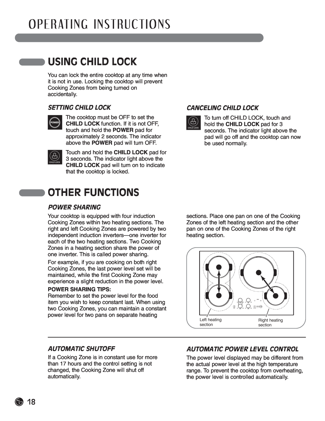 LG Electronics LCE30845 Using Child Lock, Other Functions, O P E R At I N G I N S T Ru C T I O N S, Setting Child Lock 