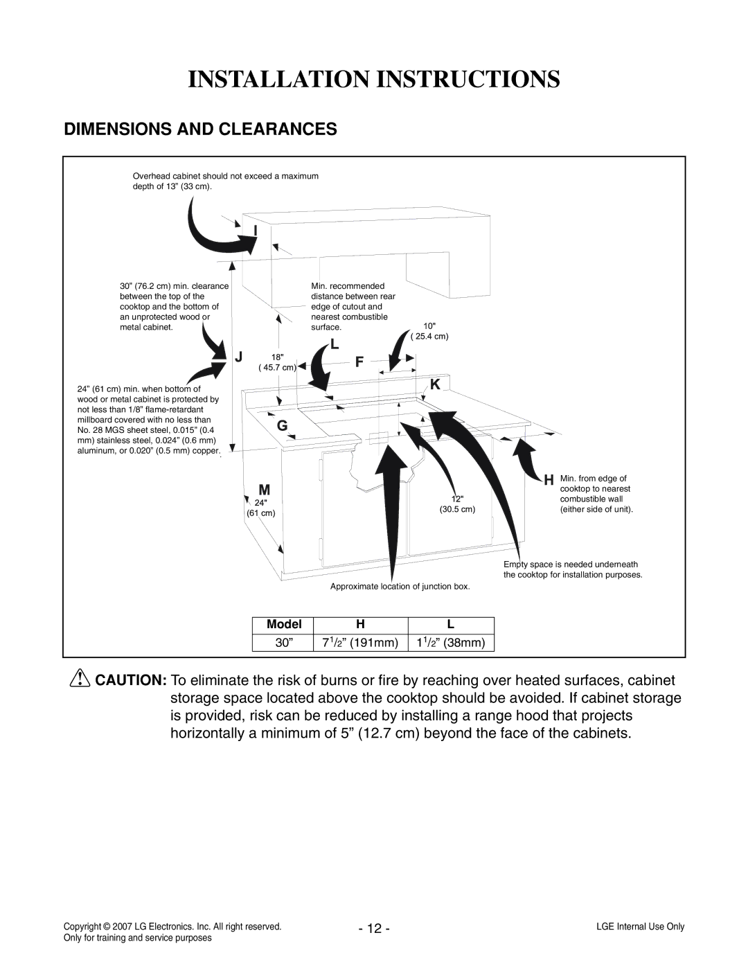 LG Electronics LCE30845 service manual Dimensions and Clearances, Model 