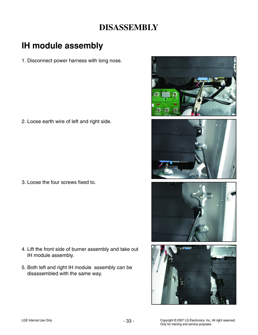 LG Electronics LCE30845 service manual IH module assembly, Disassembly 