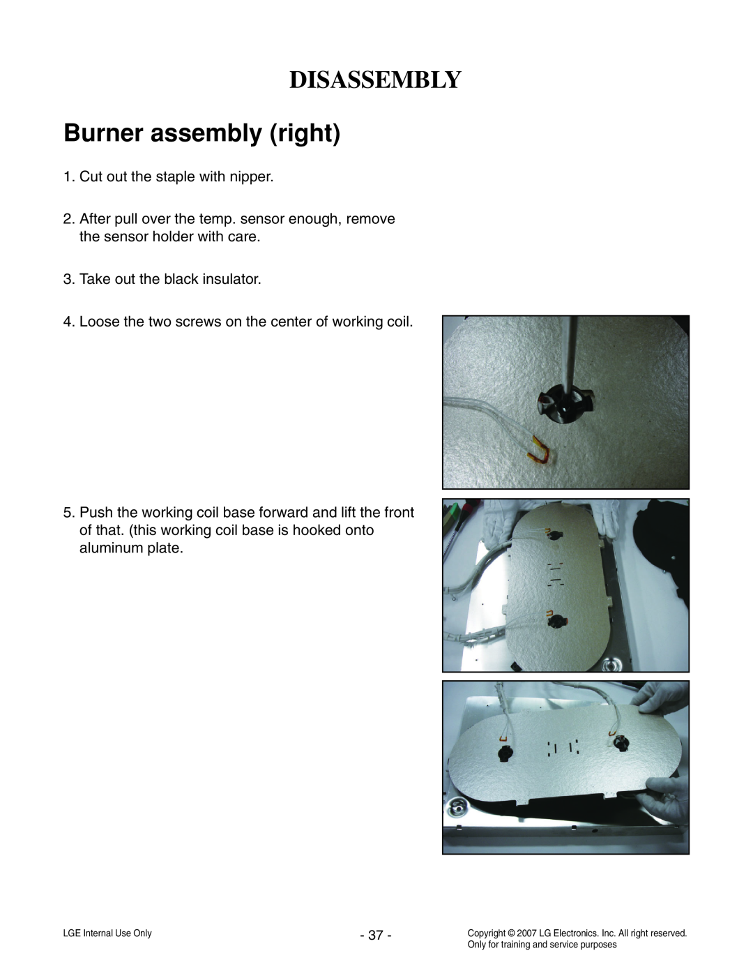 LG Electronics LCE30845 service manual Burner assembly right, Disassembly 