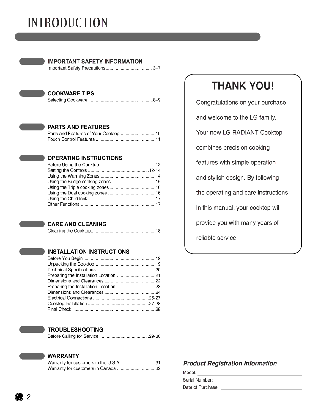 LG Electronics LCE3681ST, LCE3081ST manual Thank YOU 