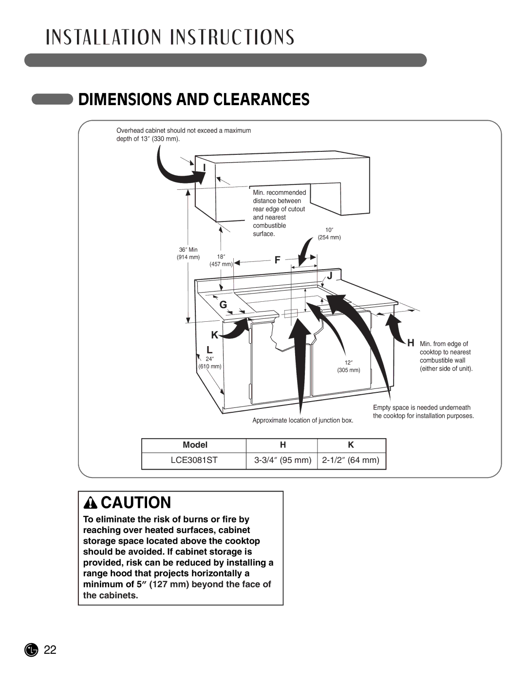 LG Electronics LCE3681ST, LCE3081ST manual Dimensions and Clearances 