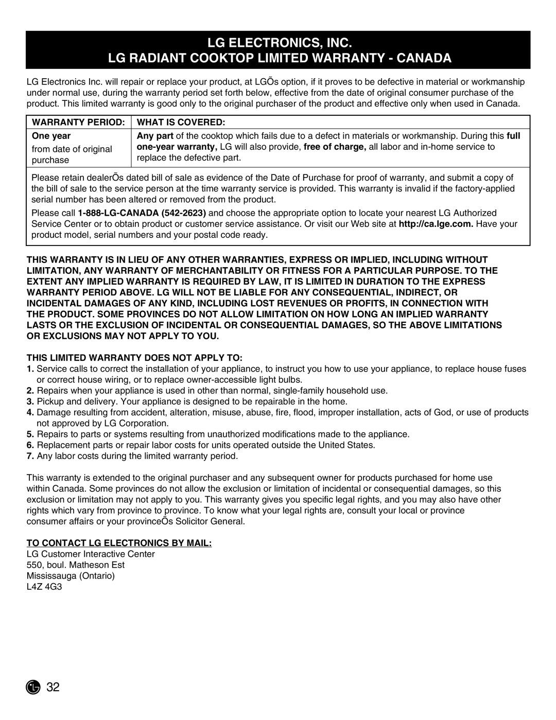 LG Electronics LCE3681ST, LCE3081ST manual Warranty Period What is Covered 