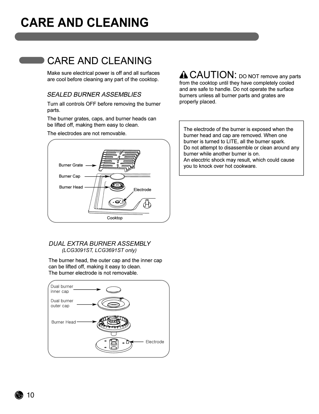 LG Electronics LCG3011ST, LCG3611ST owner manual Care and Cleaning 