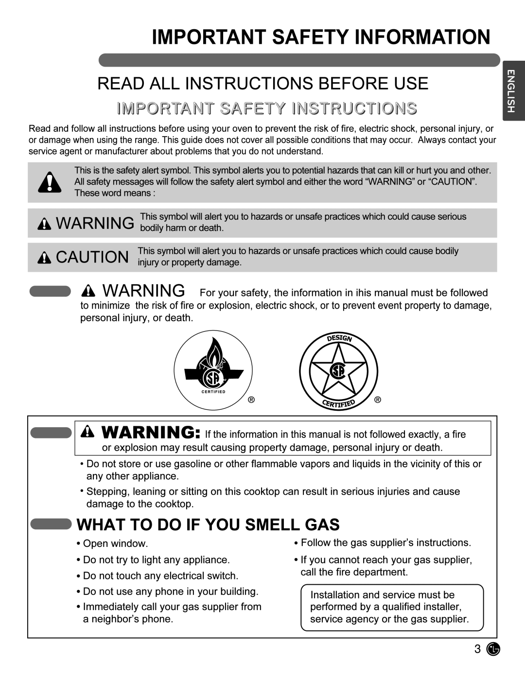 LG Electronics LCG3611ST, LCG3011ST owner manual Important Safety Information 