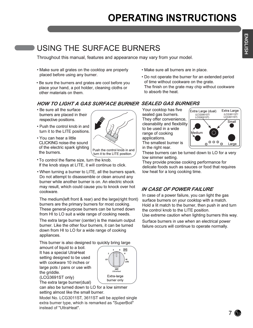 LG Electronics LCG3611ST, LCG3011ST owner manual Operating Instructions 