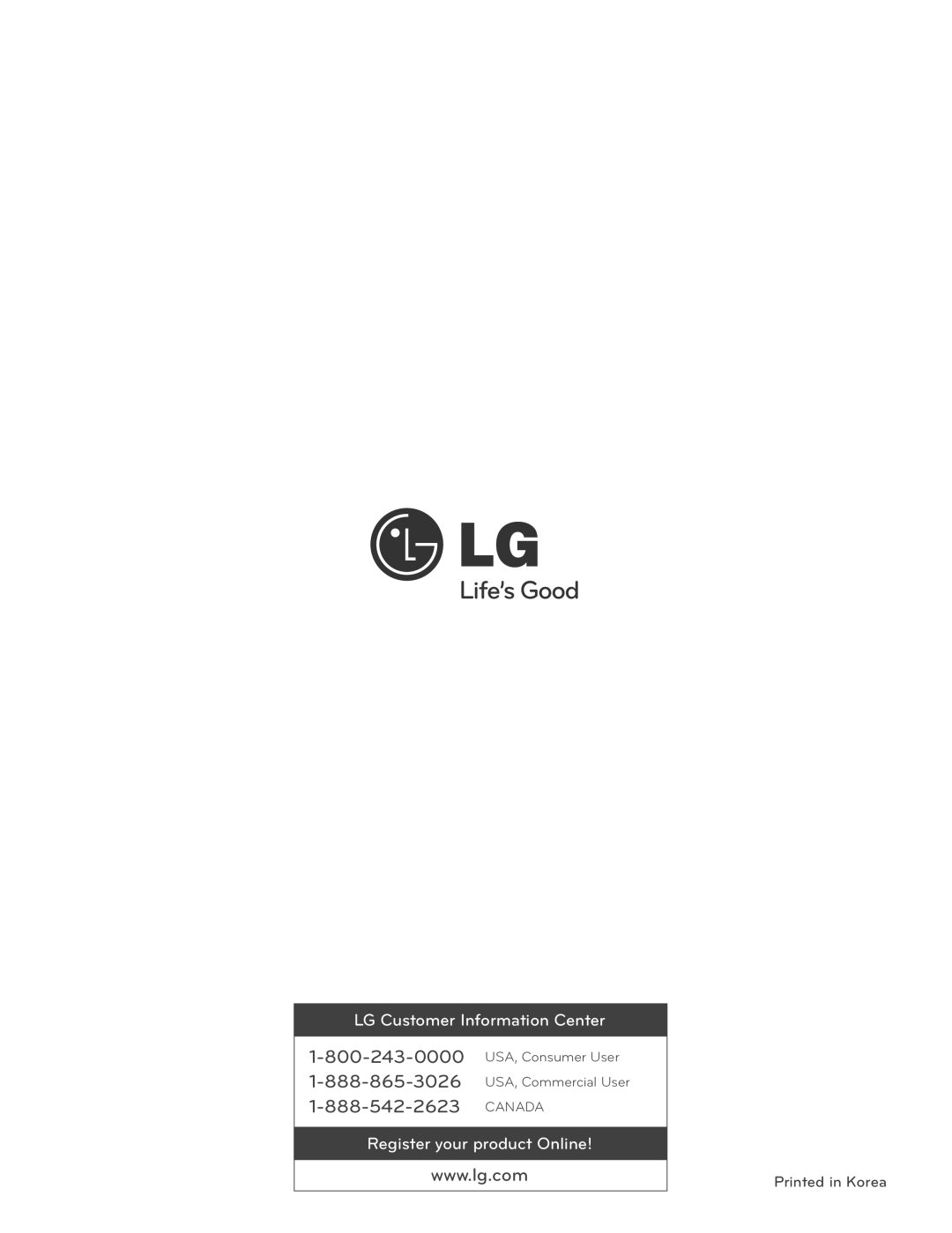 LG Electronics LCG3091ST, LCG3691ST installation manual LG Customer Information Center 