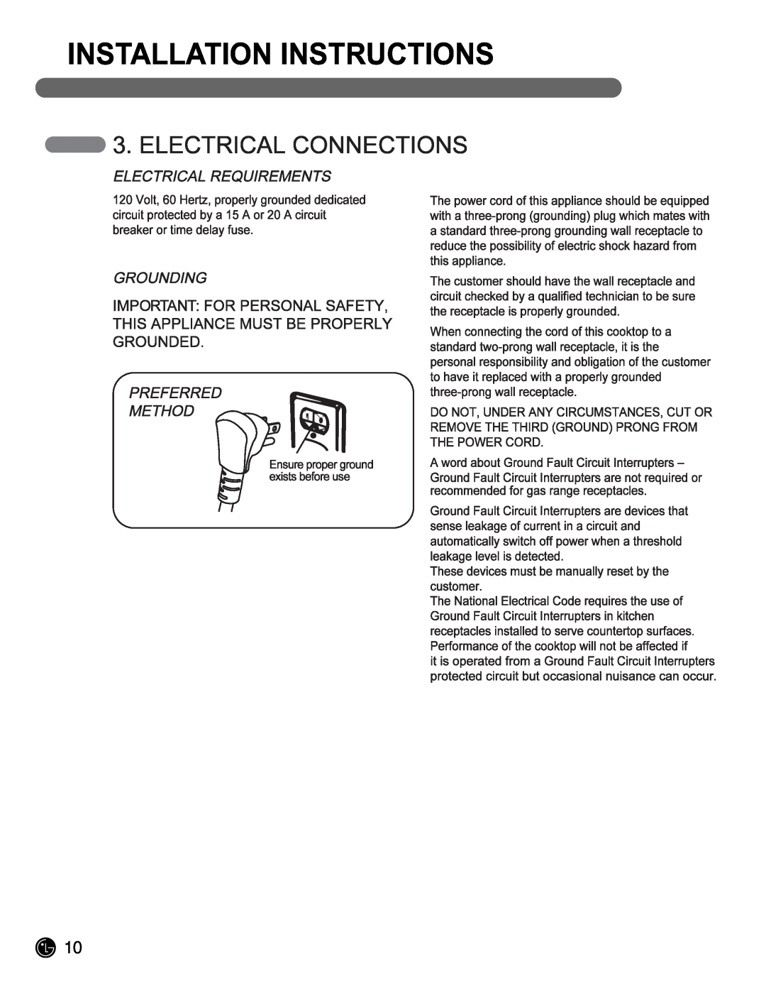 LG Electronics LCG3691ST, LCG3091ST installation manual Installation Instructions 