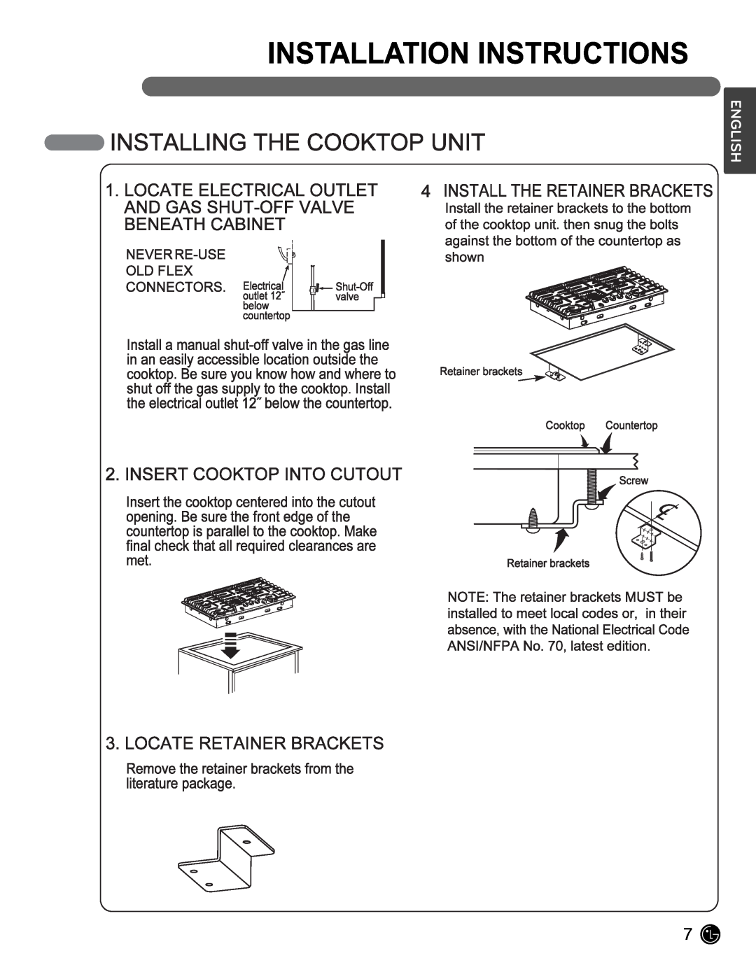 LG Electronics LCG3091ST, LCG3691ST installation manual Installation Instructions, English 