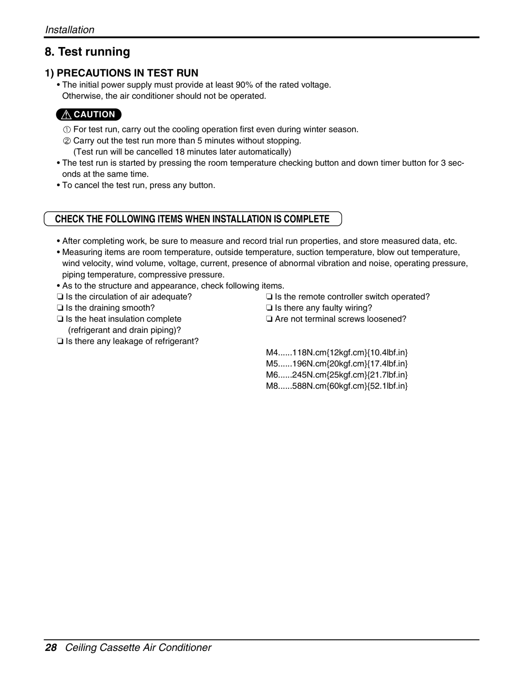 LG Electronics LCN240CP service manual Test running, Precautions in Test RUN 