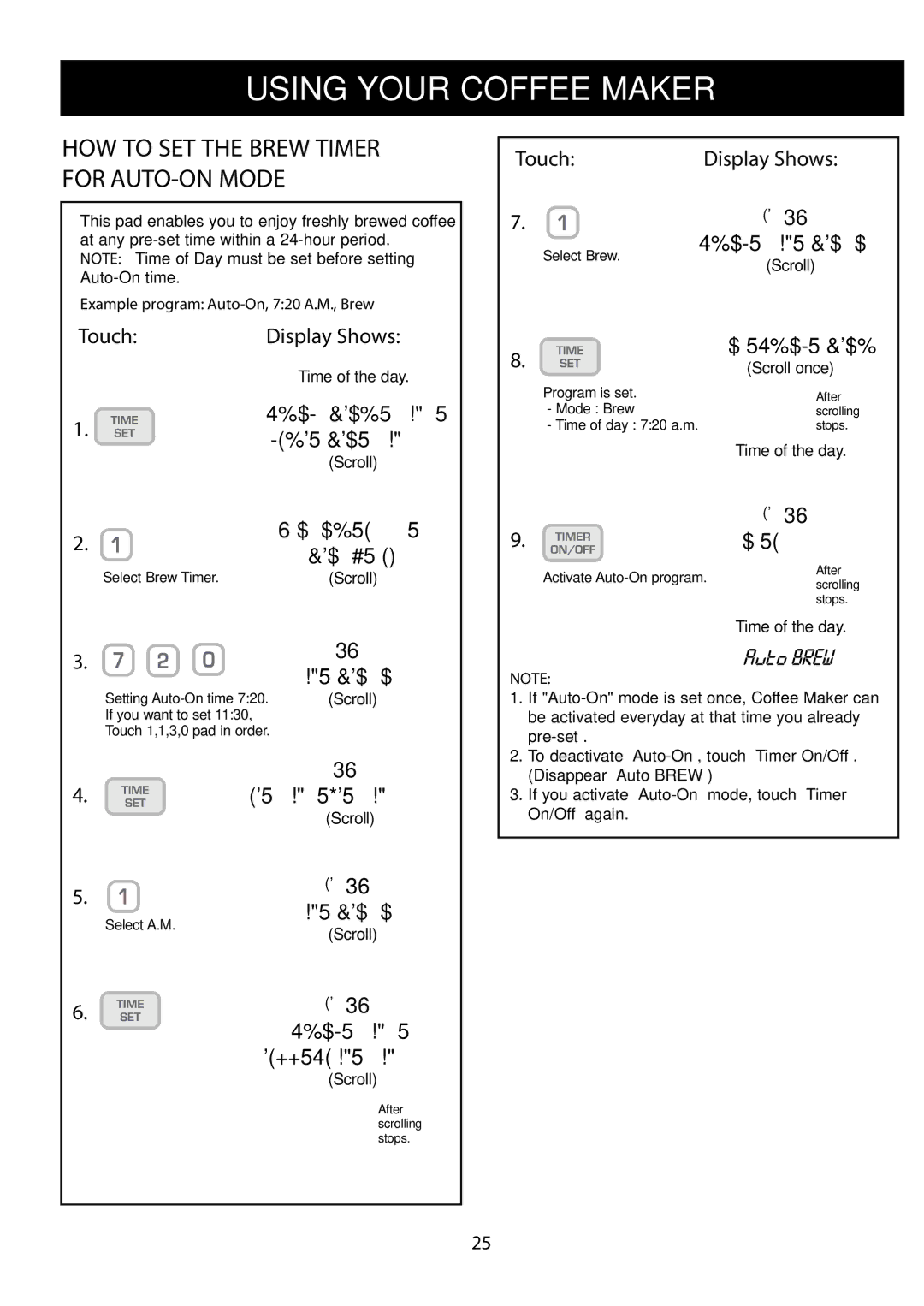 LG Electronics LCRM1240SB, LCRM1240ST HOW to SET the Brew Timer for AUTO-ON Mode, Example program Auto-On, 720 A.M., Brew 