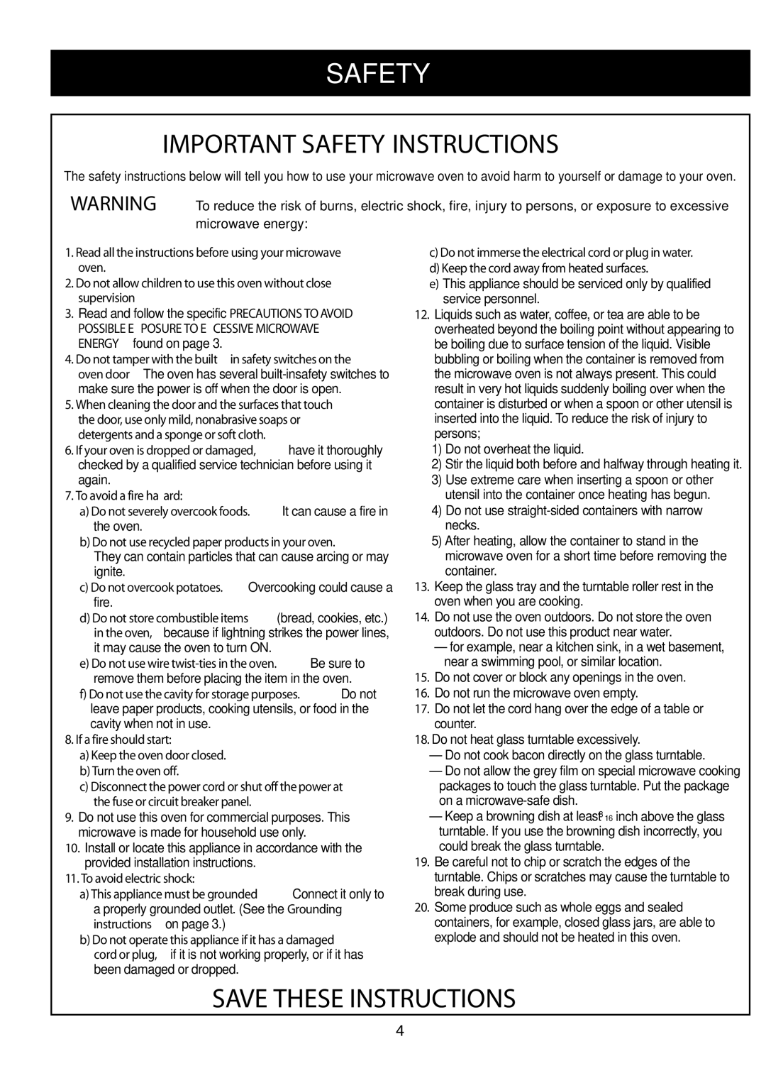 LG Electronics LCRM1240ST manual Important Safety Instructions, Possible Exposure to Excessive Microwave Energy found on 