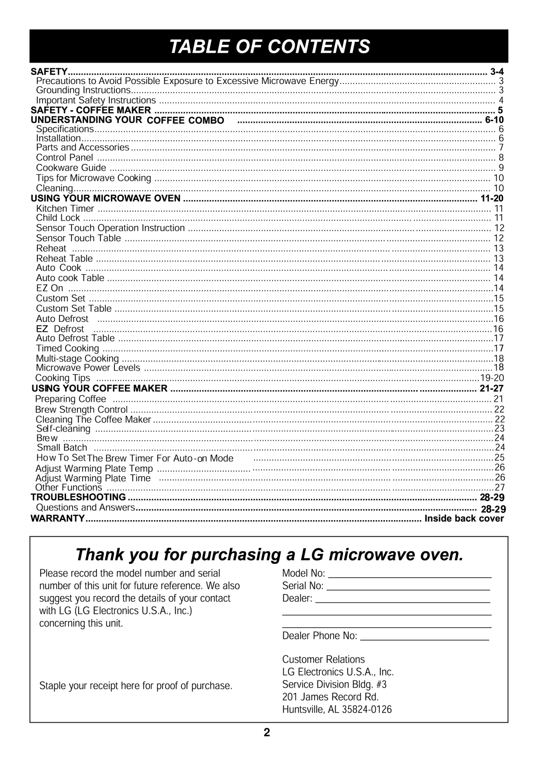 LG Electronics LCRM1240SW manual 