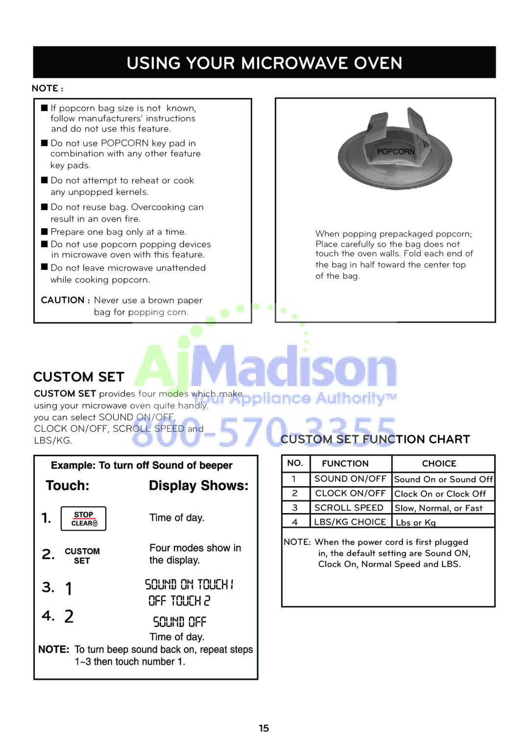 LG Electronics LCRT1510SV owner manual Custom SET, Bag in half toward the center top of the bag 