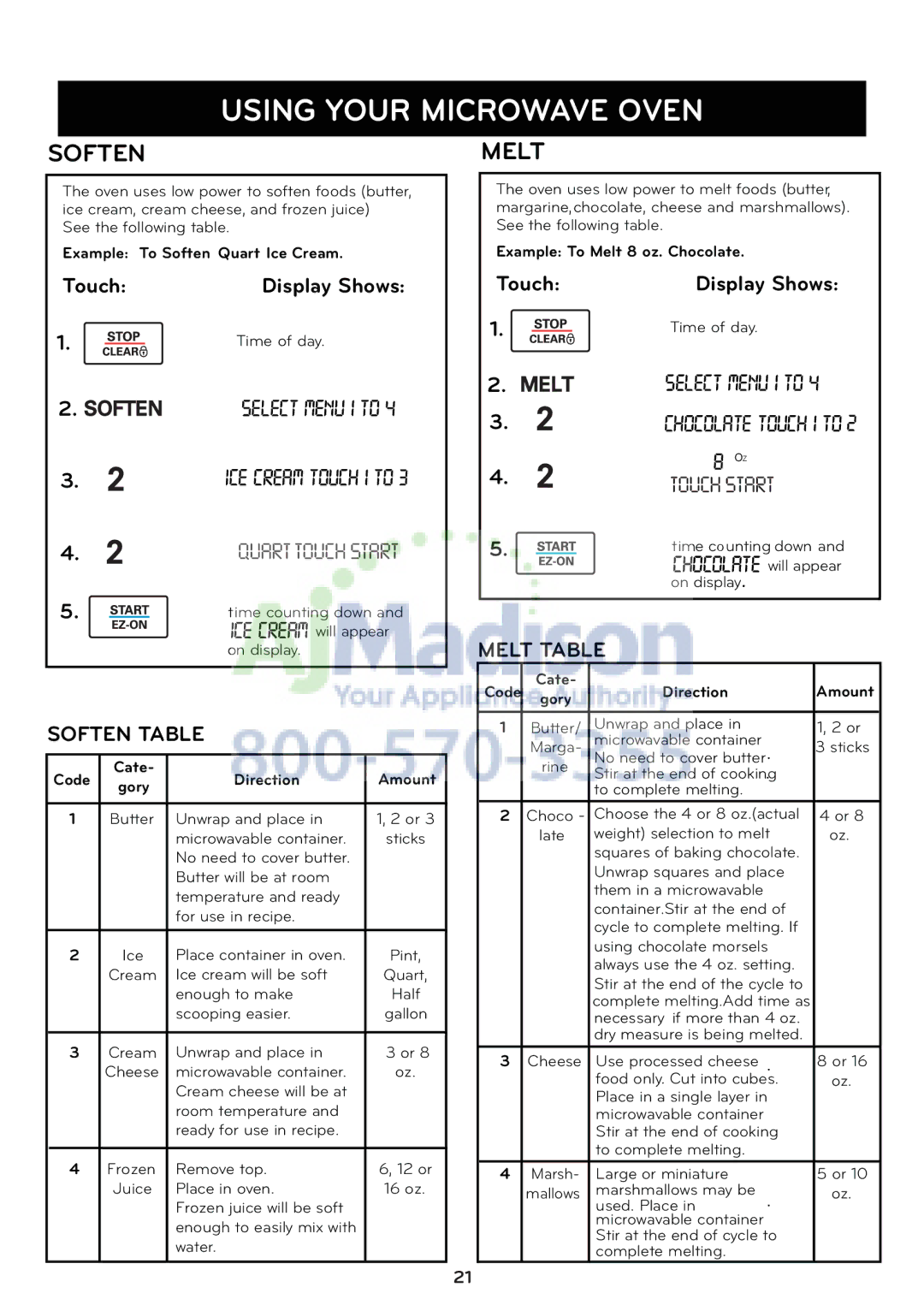 LG Electronics LCRT1510SV owner manual Soften, Melt 