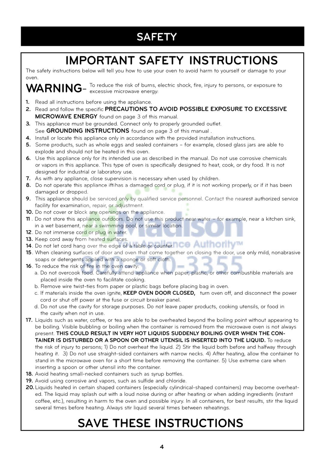 LG Electronics LCRT1510SV owner manual Important Safety Instructions 