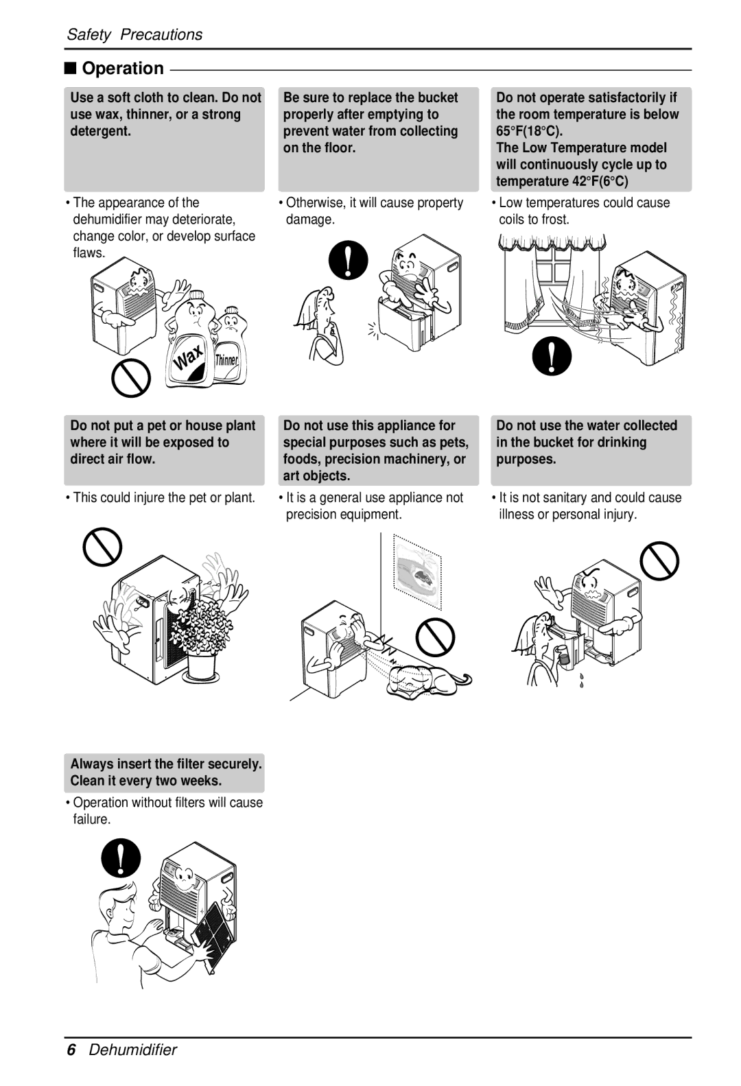 LG Electronics LD40E owner manual Use wax, thinner, or a strong, Detergent, On the floor 